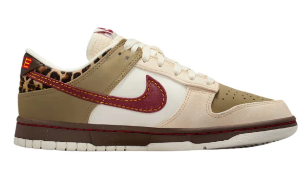 Nike Dunk Low – Cream / Dark Beetroot / Leopard (Unisex)
