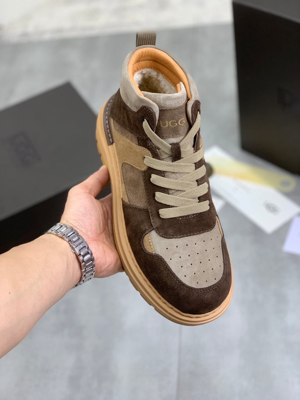 UGG Men's Chocolate Brown Sherpa-Lined High-Top Sneaker