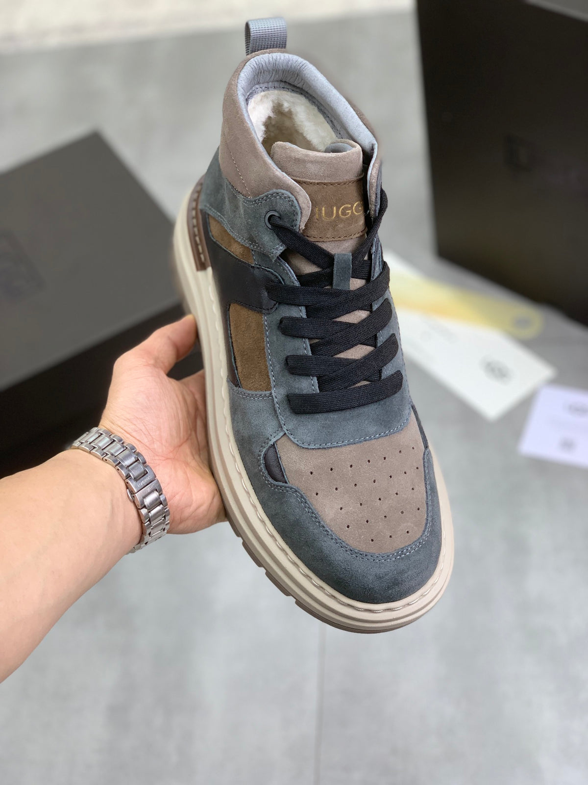 UGG Men's Slate Blue & Taupe Multi-Panel High-Top Sneaker