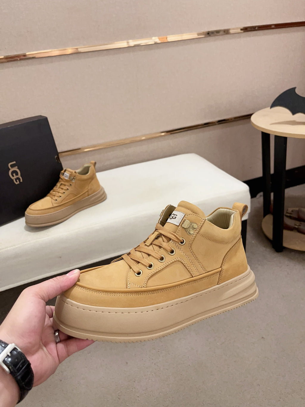 UGG Men's Wheat Nubuck Platform High-Top Sneaker