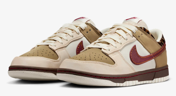 Nike Dunk Low – Cream / Dark Beetroot / Leopard (Unisex)